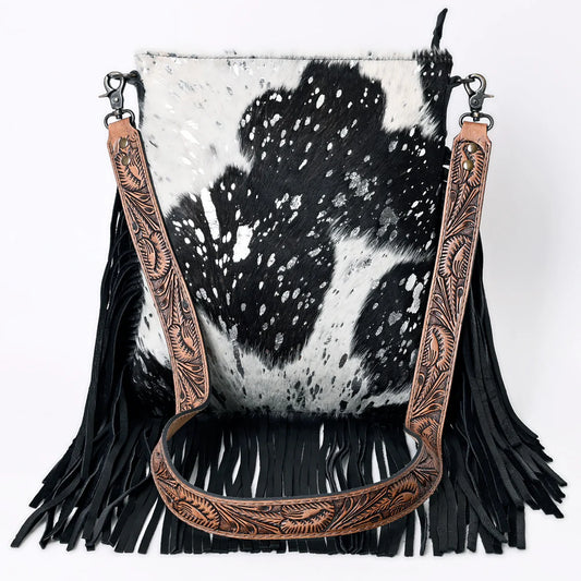 FARA BLACK COWHIDE SILVER SPECK CROSSBODY PURSE