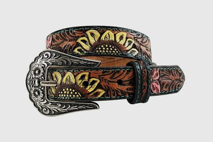 BROWN GIRL'S TOOLED LEATHER SUNFLOWER BELT