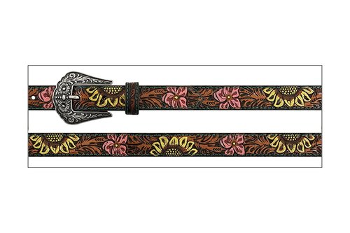 BROWN GIRL'S TOOLED LEATHER SUNFLOWER BELT