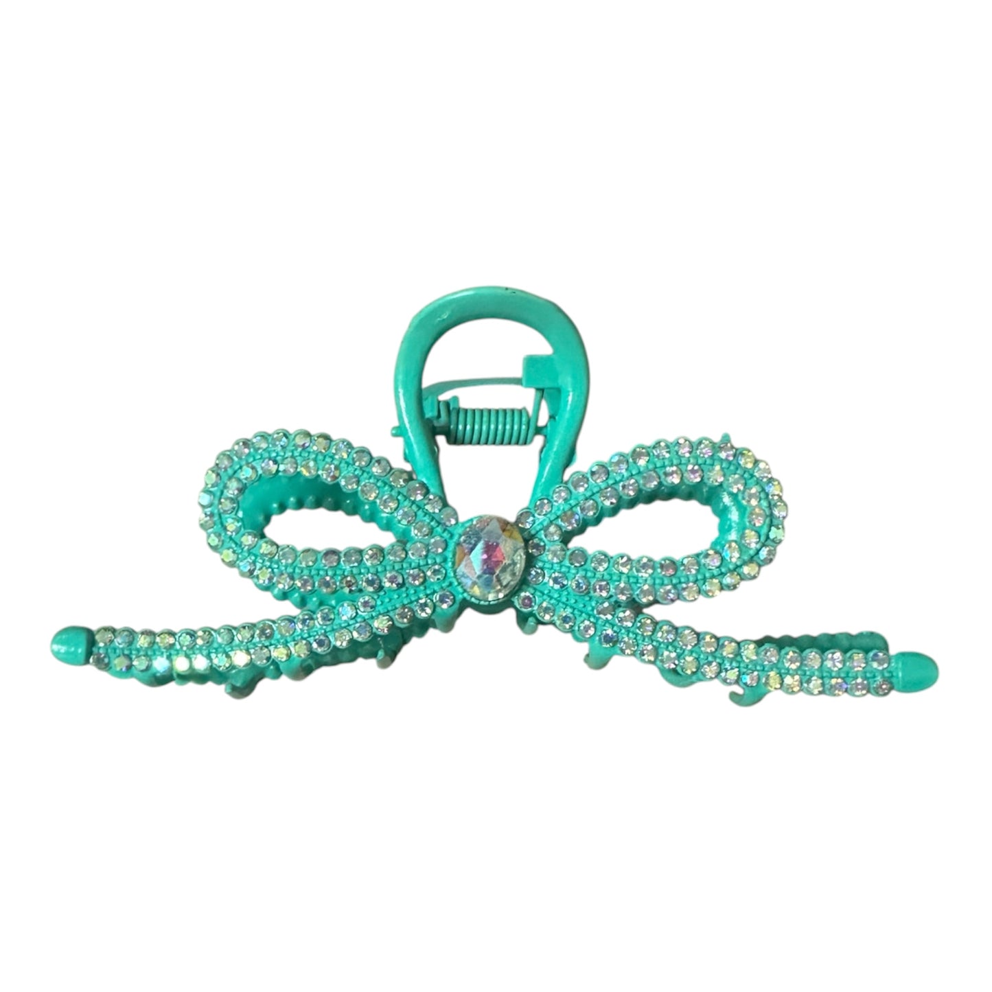 Rhinestone Turquoise Bow Clip