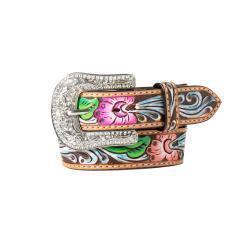 Angel Ranch Girl's Hand Tooled Multicolored Floral Feather Belt