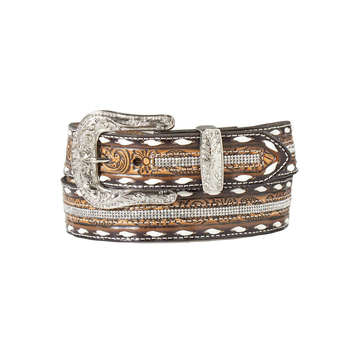 Floral Embossed Crystal Inlay Belt