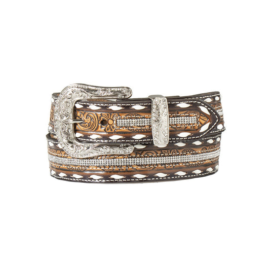 Floral Embossed Crystal Inlay Belt