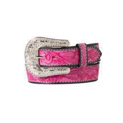Angel Ranch Hand Tooled Floral Black Pink Belt