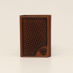 Ariat Brown Basketweave Embossed Trifold Wallet