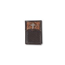 Ariat Cross Brown Floral Filigree Trifold Wallet