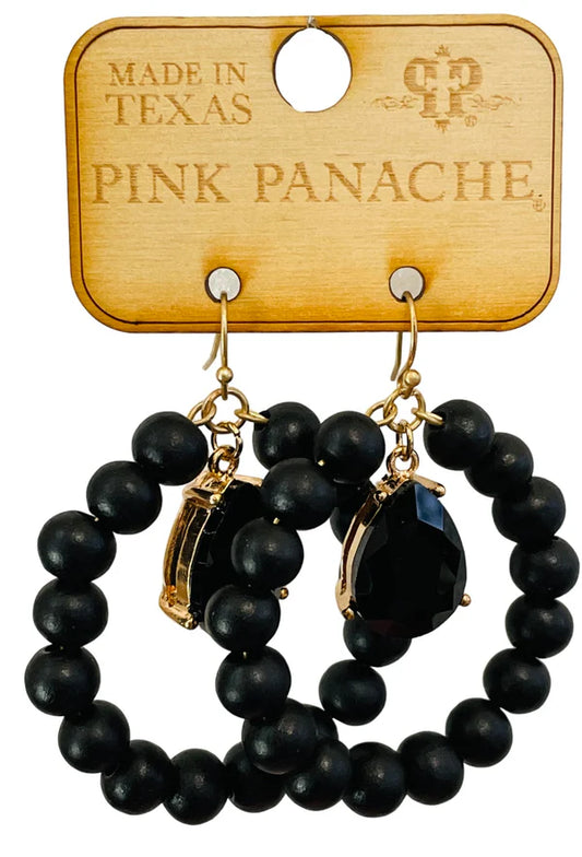 PINK PANACHE BLACK BEAD EARRINGS