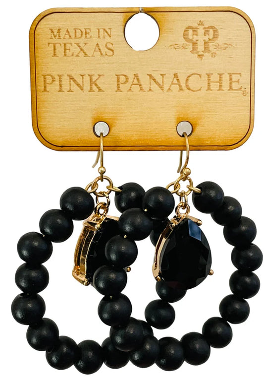 PINK PANACHE BLACK BEAD EARRINGS