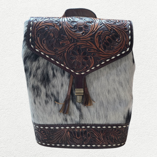 Cowhide Floral Leather Tooled Backpack