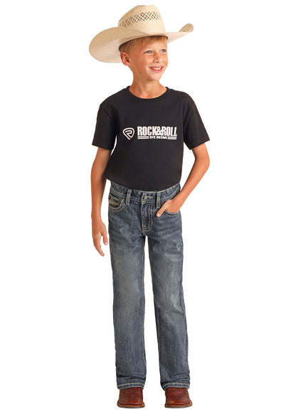 ROCK & ROLL RAISED DENIM EMBOSSED BOOT BUT JEANS