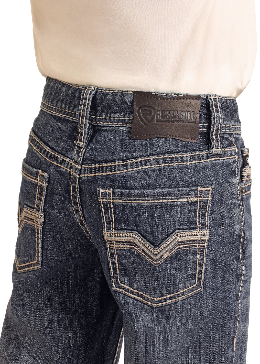 ROCK & ROLL MEDIUM VINTAGE GREY LEATHER EMBROIDERED REVOLVER JEAN