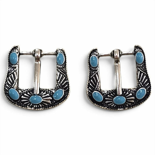 Turquoise Gem Buckle Earrings
