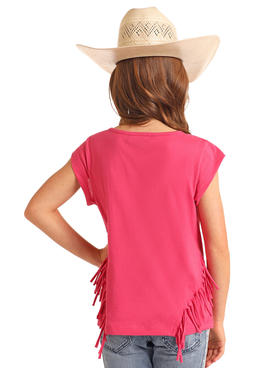ROCK & ROLL PINK AZTEC RHINESTONE FRINGE TOP