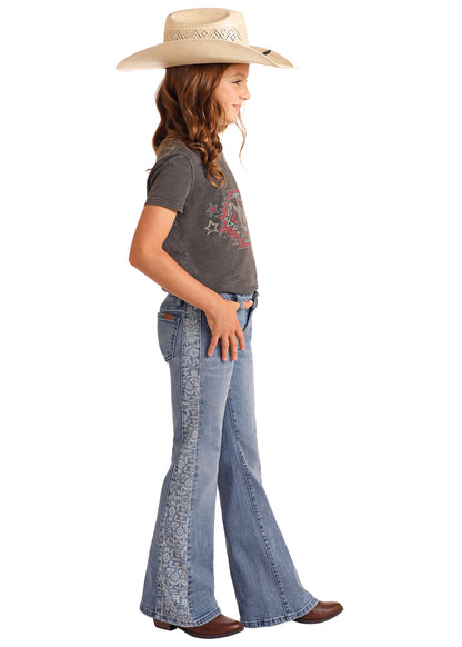 ROCK & ROLL AZTEC PANEL BUTTON MEDIUM WASH FLARE JEAN
