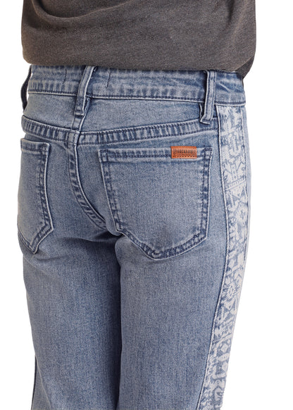 ROCK & ROLL AZTEC PANEL BUTTON MEDIUM WASH FLARE JEAN