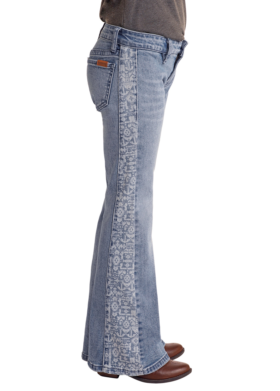 ROCK & ROLL AZTEC PANEL BUTTON MEDIUM WASH FLARE JEAN