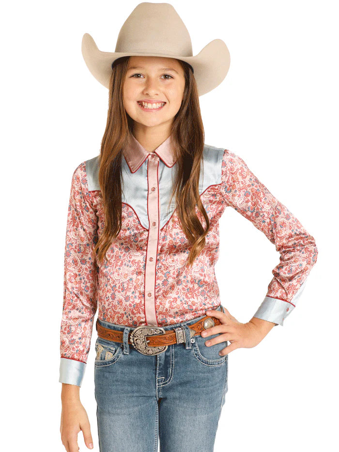 Rock & Roll Denim Kids Printed Satin Shirt Rose Mauve