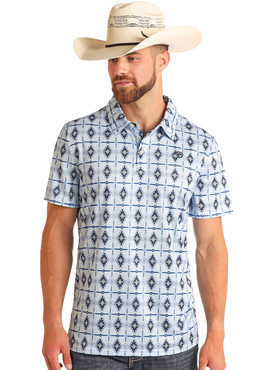 ROCK & ROLL BABY BLUE AZTEC POLO SHIRT