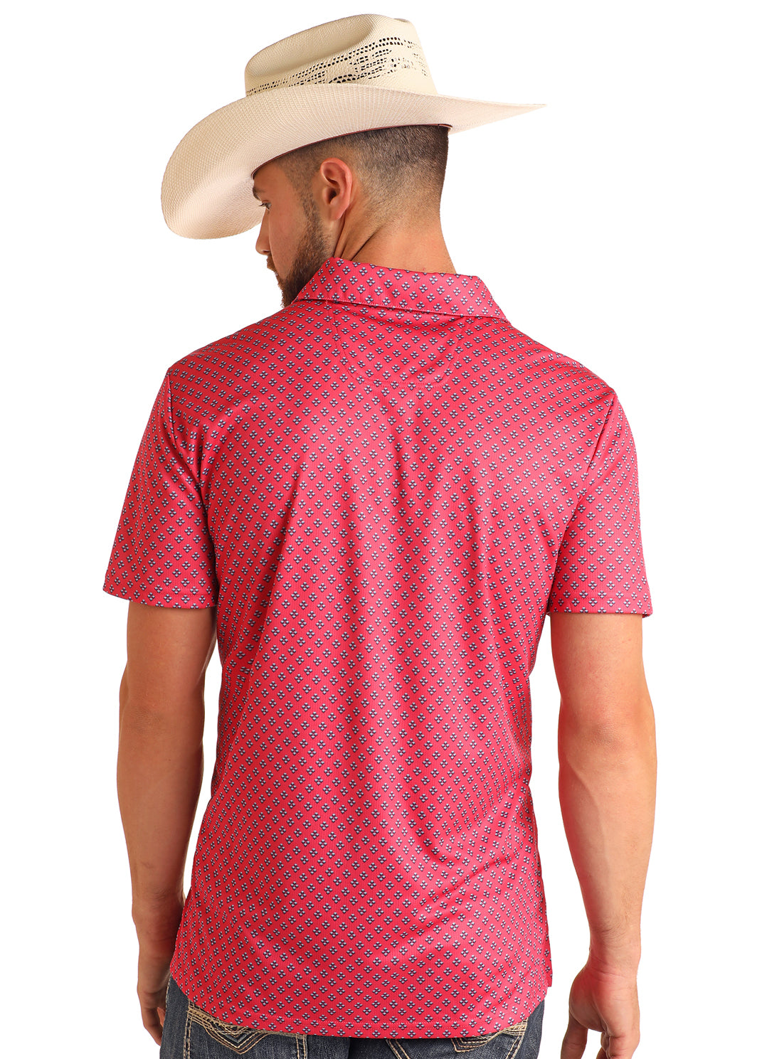 ROCK & ROLL HOT PINK GEO PRINTED POLO