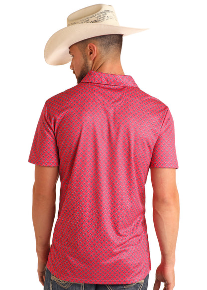 ROCK & ROLL HOT PINK GEO PRINTED POLO