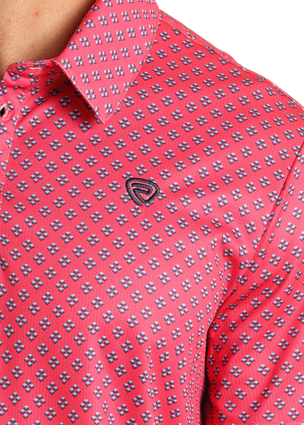ROCK & ROLL HOT PINK GEO PRINTED POLO