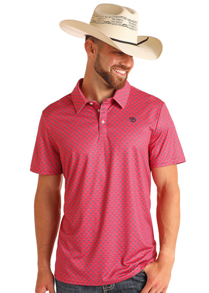 ROCK & ROLL HOT PINK GEO PRINTED POLO