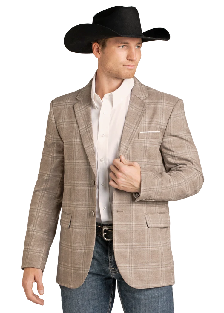 Rock & Roll Men's Taupe Plaid Sportscoat