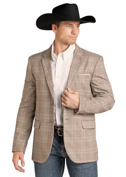 Rock & Roll Men's Taupe Plaid Sportscoat