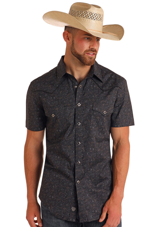 ROCK & ROLL BLACK PAISLEY PRINT SHORT SLEEVE SNAP SHIRT