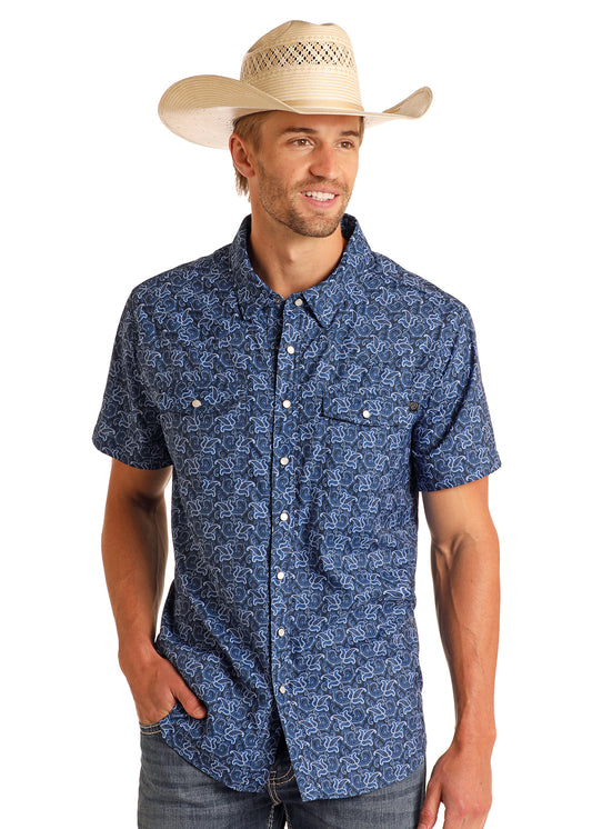 ROCK & ROLL NAVY TEK WESTERN PAISLEY SHIRT