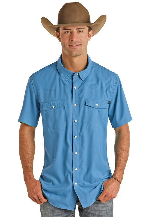 Rock & Roll Denim Men's TEK Western Blue Short Sleeve Shirt