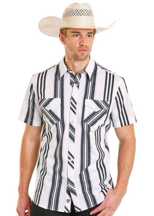 Rock & Roll Denim Black Vintage Stripe Short Sleeve Shirt