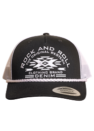 ROCK & ROLL DENIM BLACK TRUCKER HAT