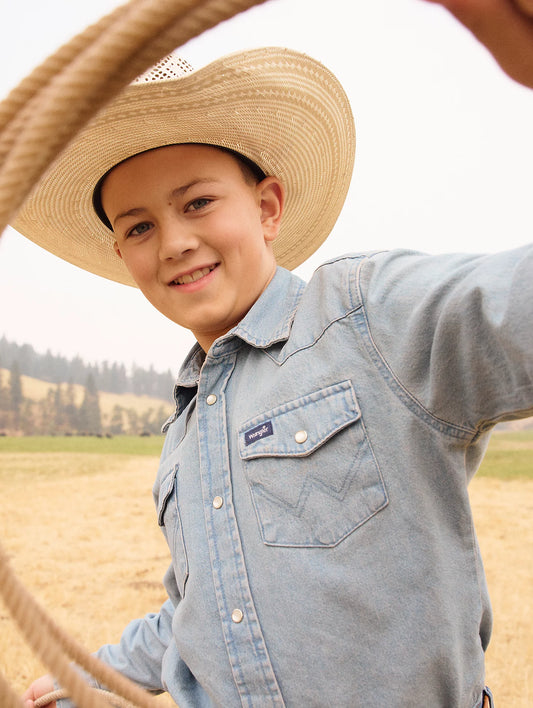 Wrangler Cowboy Cut Denim Western Snap Shirt