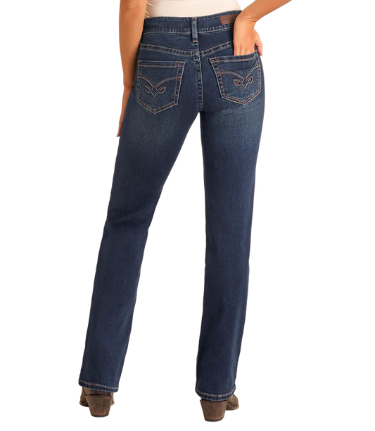 Rock & Roll Arrow Embroidered High Rise Jean