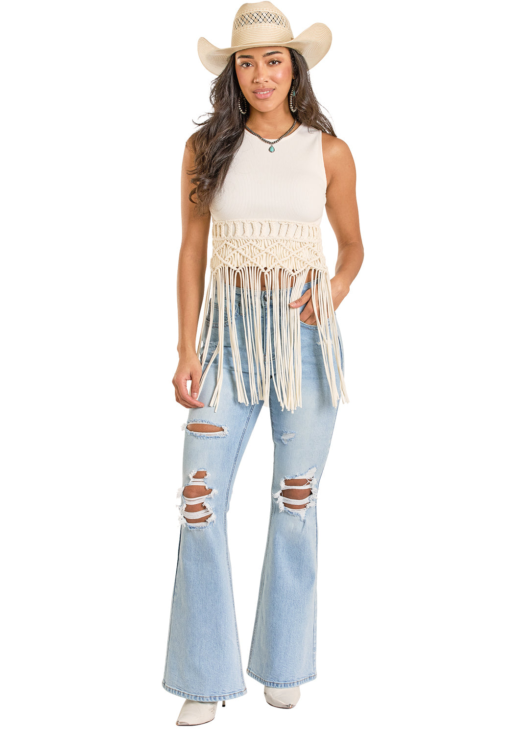 Rock & Roll Natural Macrame Tank Top