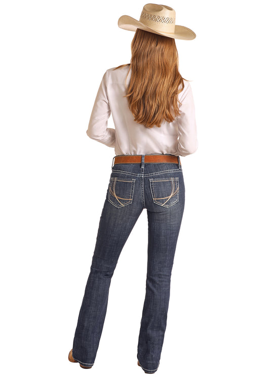 ROCK & ROLL CURVED EMBOSSED RIDING JEAN