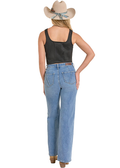 Rock & Roll Denim Black Embroidered Microsuede Top