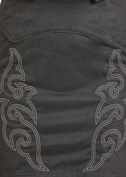 Rock & Roll Denim Black Embroidered Microsuede Skirt