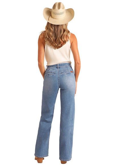 Rock & Roll Denim Ladies Belted Relaxed Flare Jean