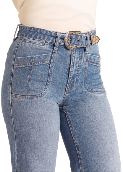 Rock & Roll Denim Ladies Belted Relaxed Flare Jean