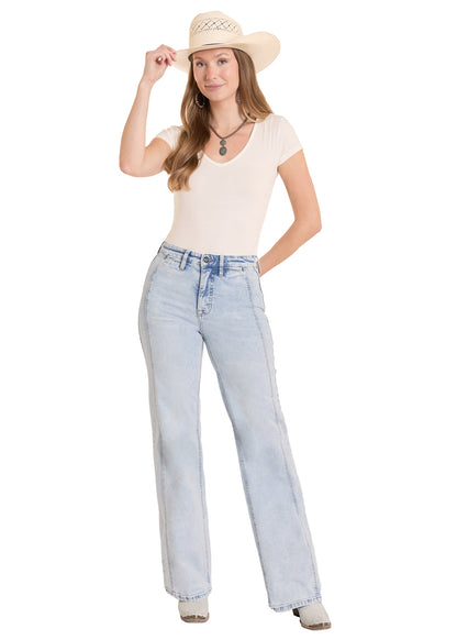 Rock & Roll Denim Light Wash Front Seam Relaxed Wide Leg Jean
