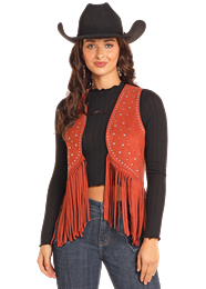 ROCK & ROLL RUST STUDDED FRINGE VEST
