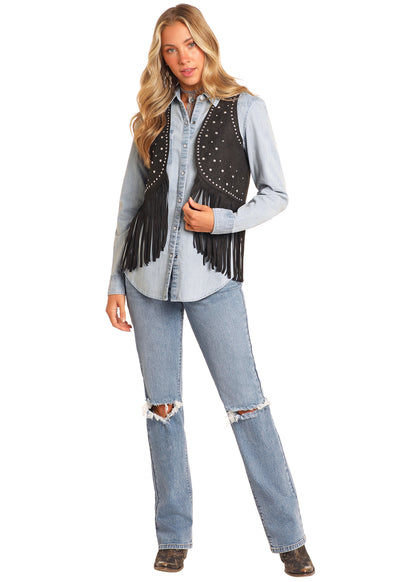 Rock & Roll Black Sudded Fringe Vest