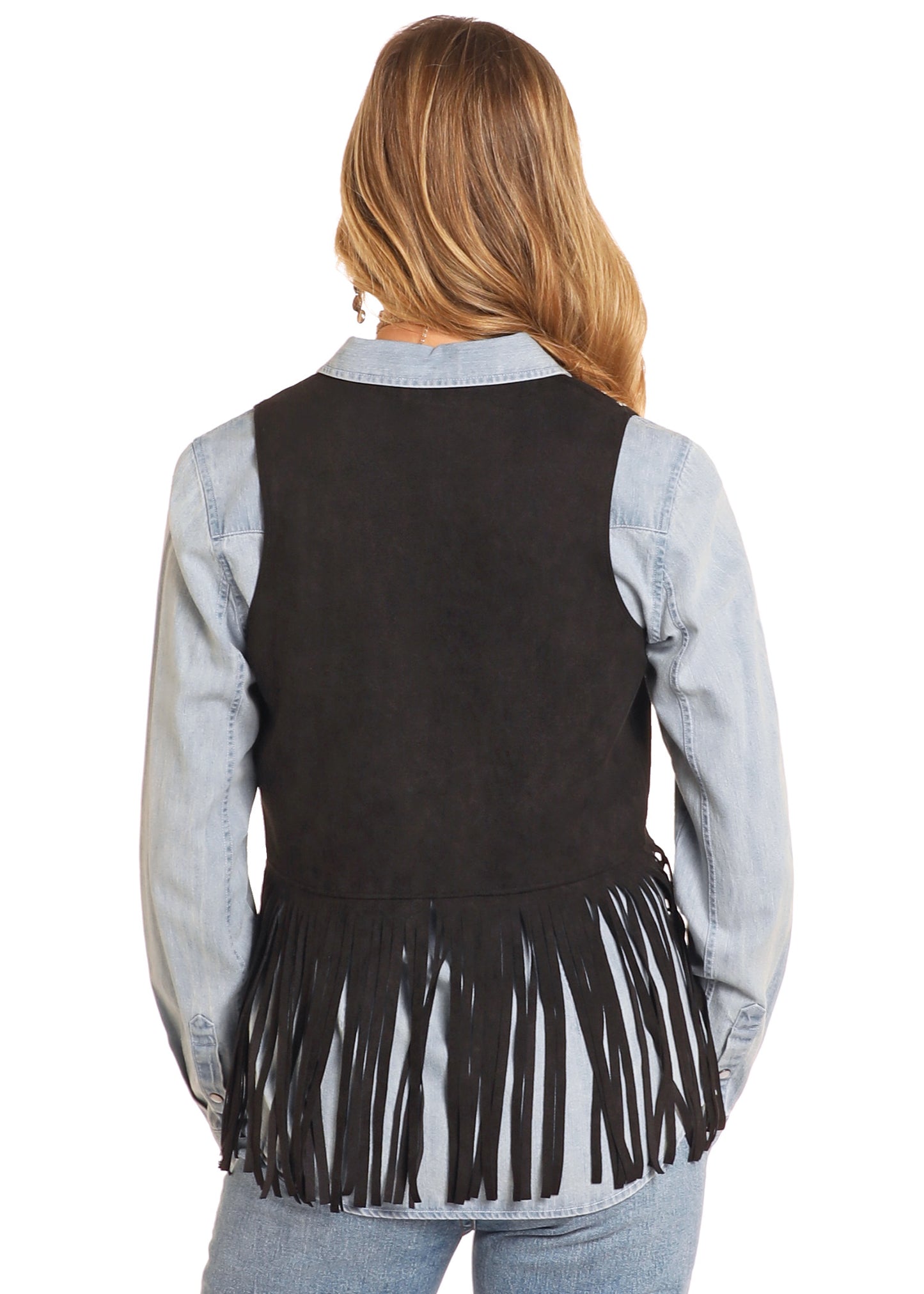 Rock & Roll Black Sudded Fringe Vest