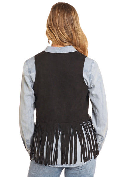 Rock & Roll Black Sudded Fringe Vest