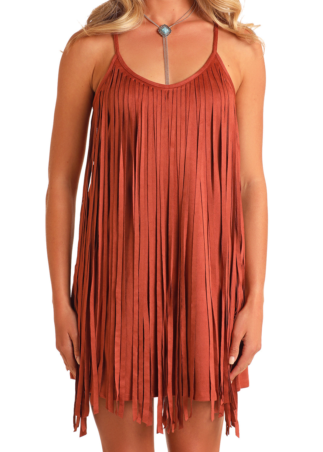 Rock & Roll Camel Fringe Suede Dress
