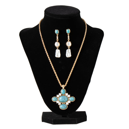 BLAZIN ROXX DROP EARRING NECKLACE SET GOLD COLOR