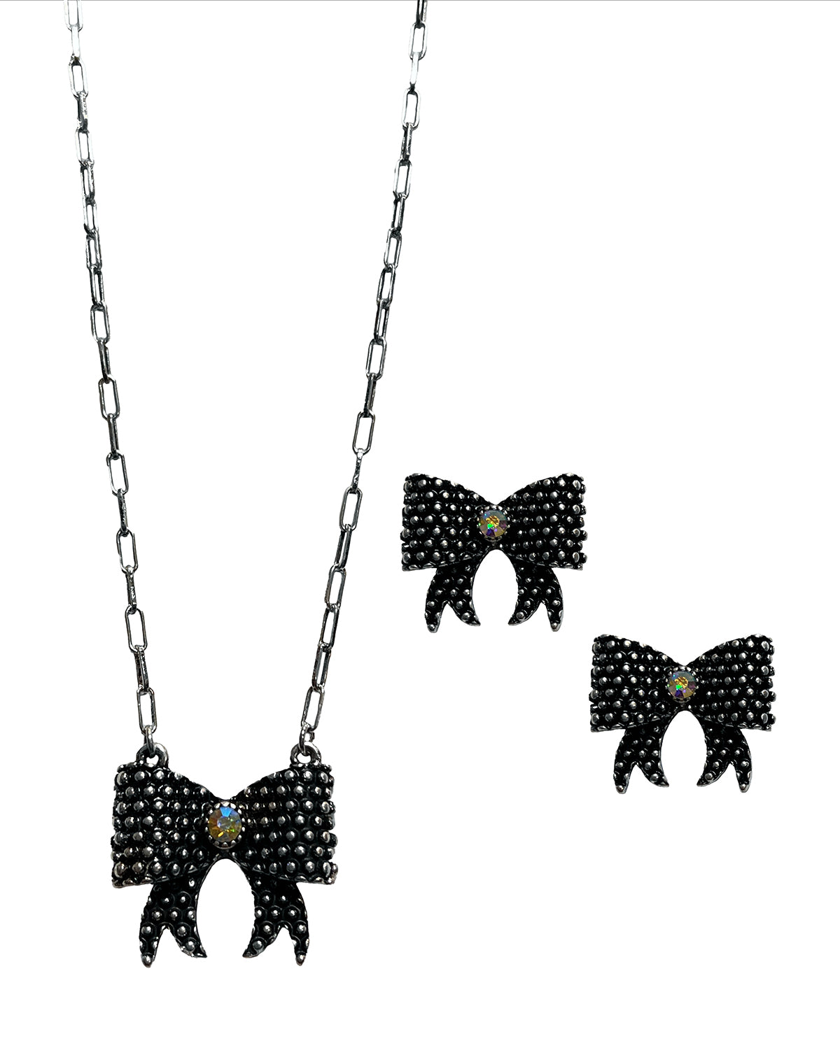 Black Bow Earring Necklace Set