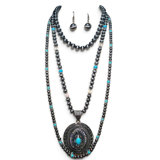 Triple Beaded Turquoise Concho Jewelry Set